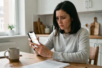 Femme consultant son espace client Free Mobile sur smartphone pour régler une facture après suspension de ligne