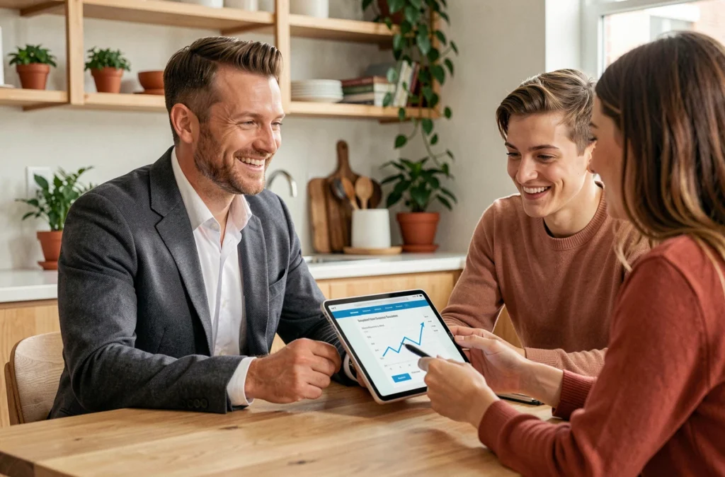 Conseiller patrimonial indépendant accompagnant un couple dans l'élaboration de leur plan financier
