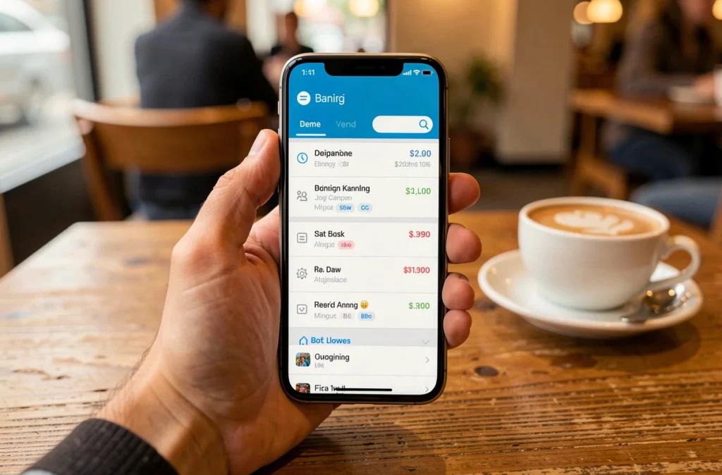 Smartphone affichant le suivi des opérations d'un compte bancaire